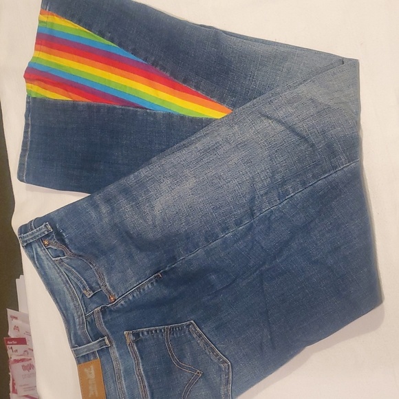 Levi’s 529 curvy boot cut UPCYCLED Flared Rainbow Insert Sz. 14S X 29 Blue Jeans - Picture 6 of 15